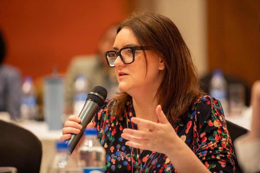 Photo: Labour MP for Stafford, Eccleshall, and the villages, and delegation lead, Ms. Leigh Ingham speaks during a stakeholder meeting.
