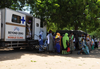 Participants at the fistula camp visits the Beyond Zero mobile clinic