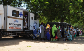 Participants at the fistula camp visits the Beyond Zero mobile clinic