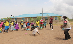 Young girls engage in play at the Morning Star Primary School in Kalobeyei settlement