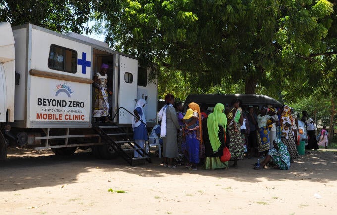 Participants at the fistula camp visits the Beyond Zero mobile clinic