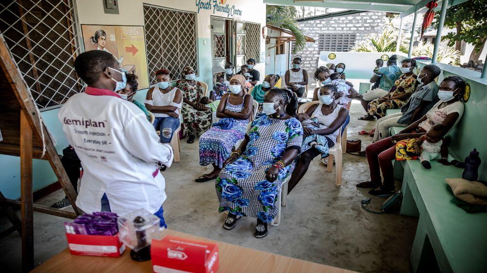 A group of young mothers attend a peer learning session at the Mtwapa Health Center, Kilifi, Kenya