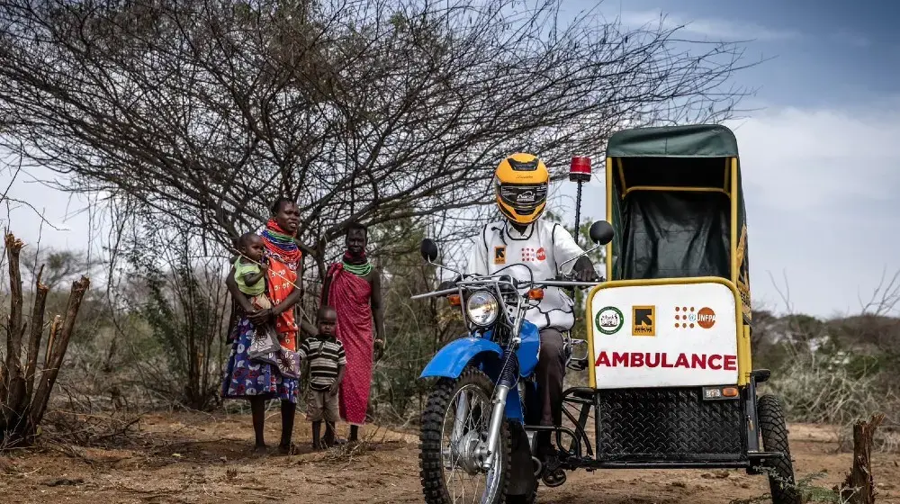 Motorcycle ambulance helps women in drought-stricken community access life-saving maternal healthcare