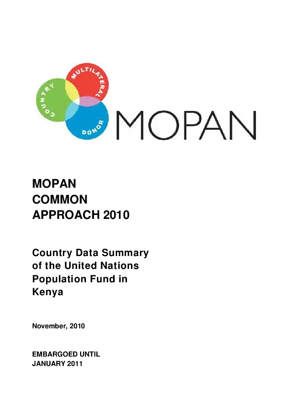 MOPAN COMMON APPROACH 2010 - Country Data Summary of the United Nations Population Fund in Kenya